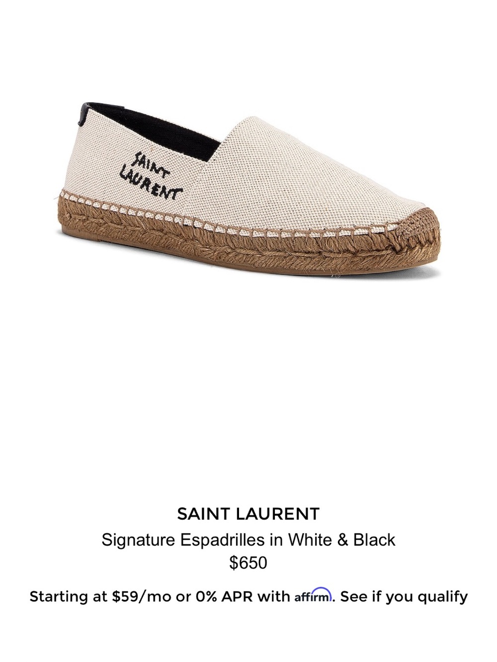 SAINT LAURENT
Signature Espadrilles in White & Black - Picture 2 of 11